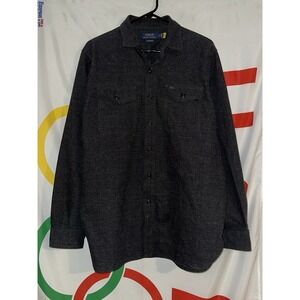 Polo Ralph Lauren Button Up Shirt Mens Large Gray Loop Collar Safari Long Sleeve